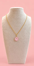 Gold Pink Vintage Clock Pendant Necklace