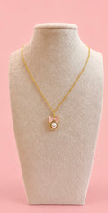 Gold Pink Bow Pearl Pendant Necklace